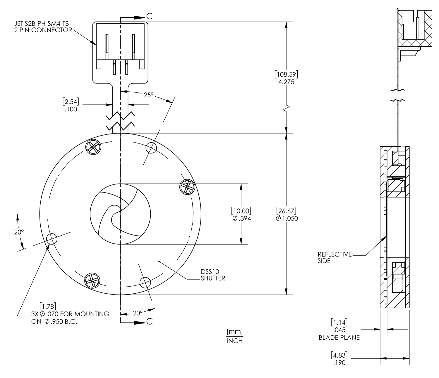 Uniblitz DSS10B Technical Drawing