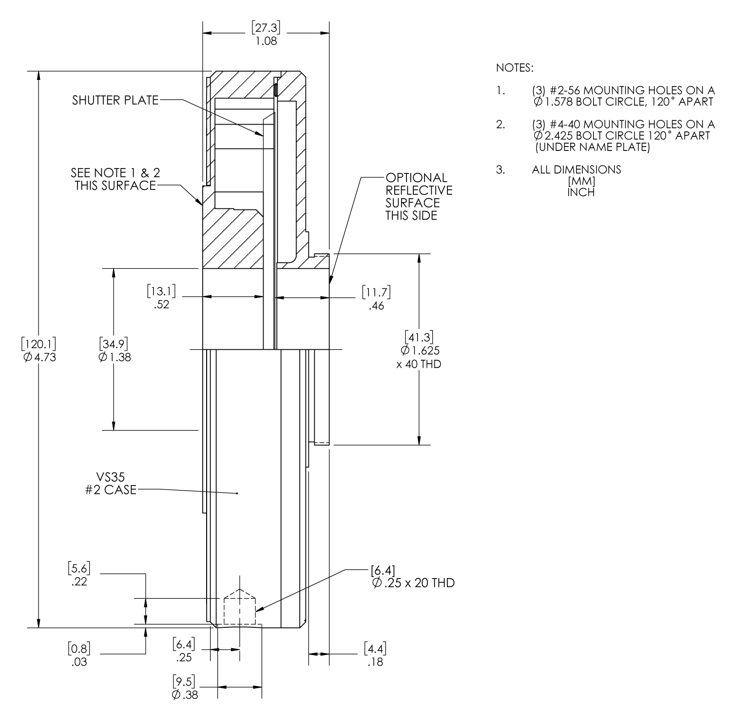 Uniblitz VS35 Technical Drawing (Housed)