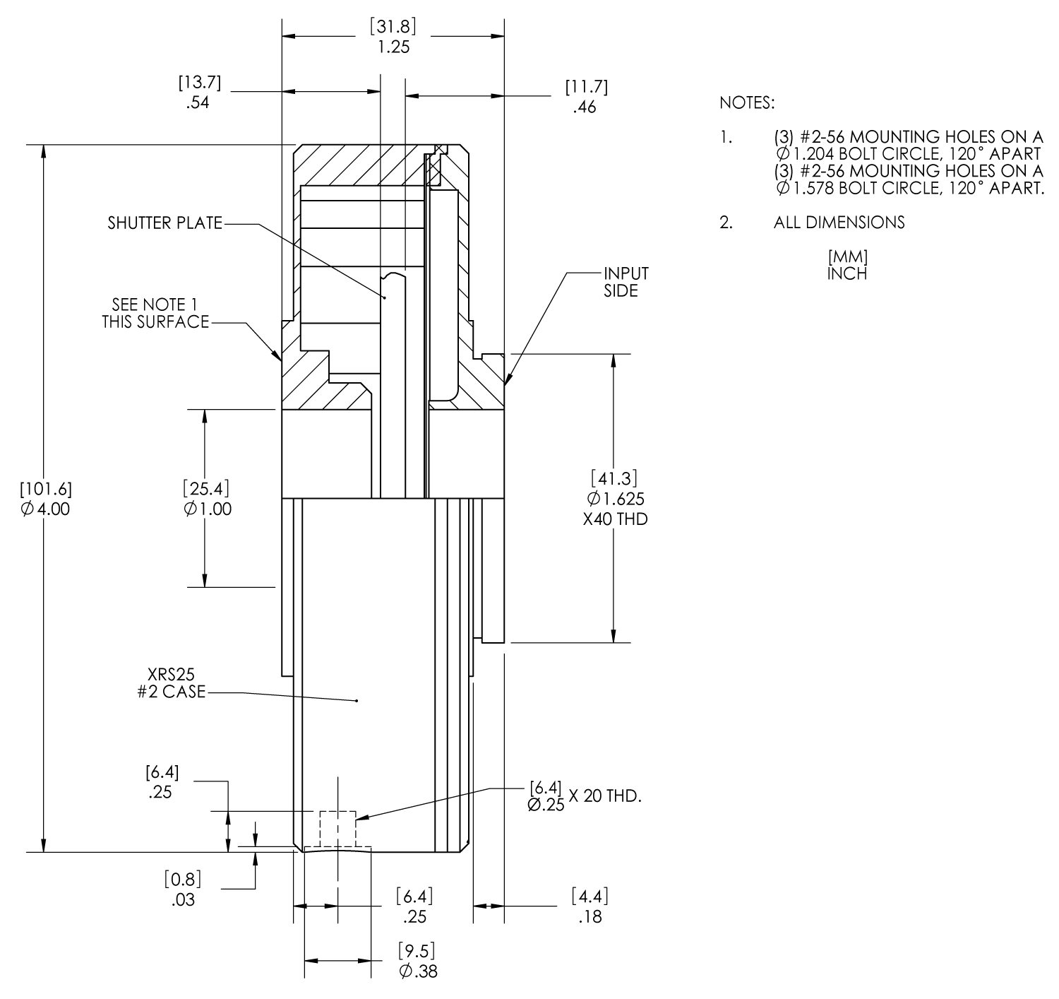 Uniblitz XRS25 Technical Drawing (Housed)