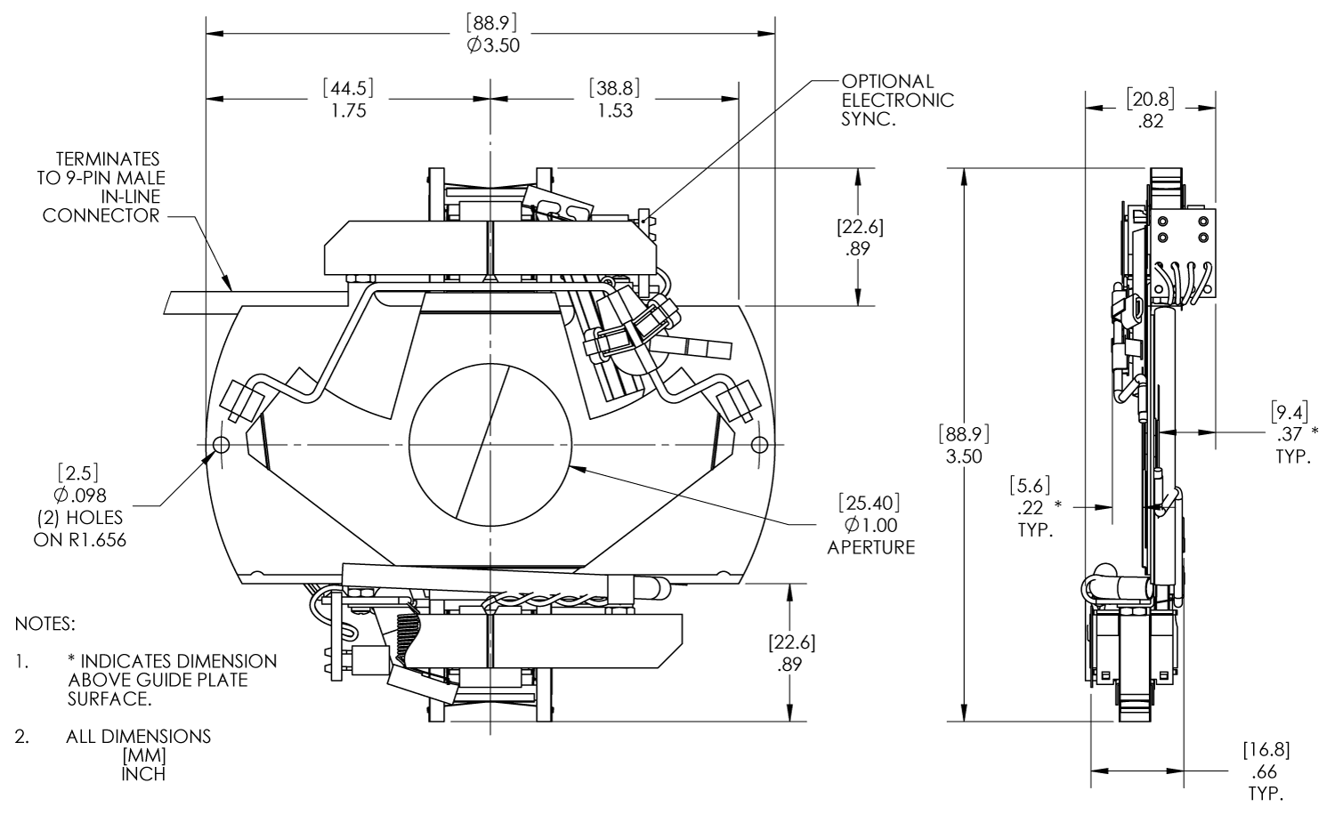 Uniblitz XRS25 Technical Drawing (Un-housed)