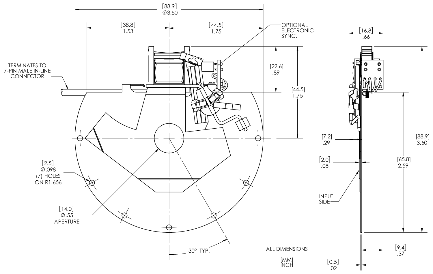 Uniblitz XRS14 Technical Drawing (Un-housed)