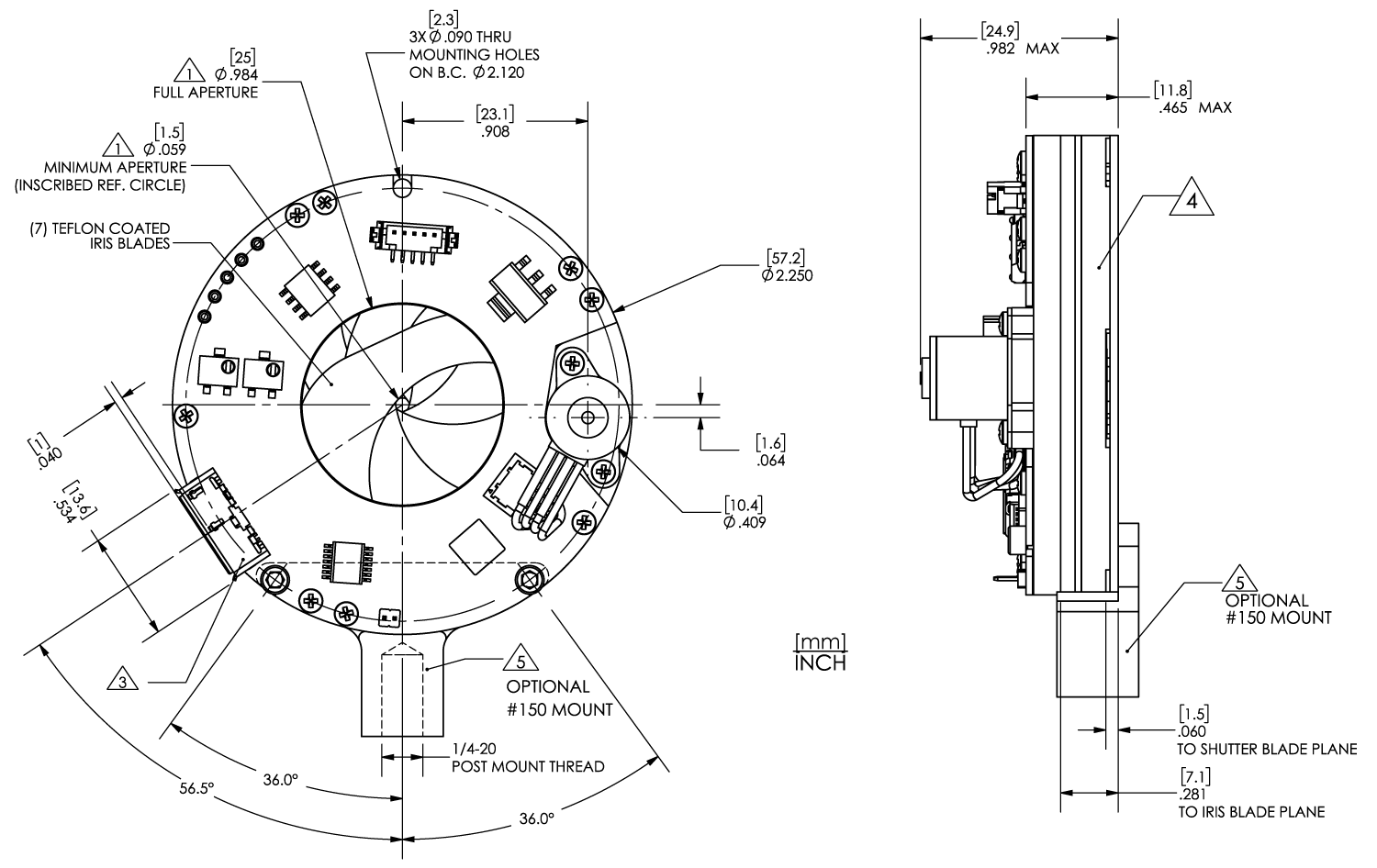 Uniblitz AI25S1T Motorized Iris Diaphragm Technical Drawing